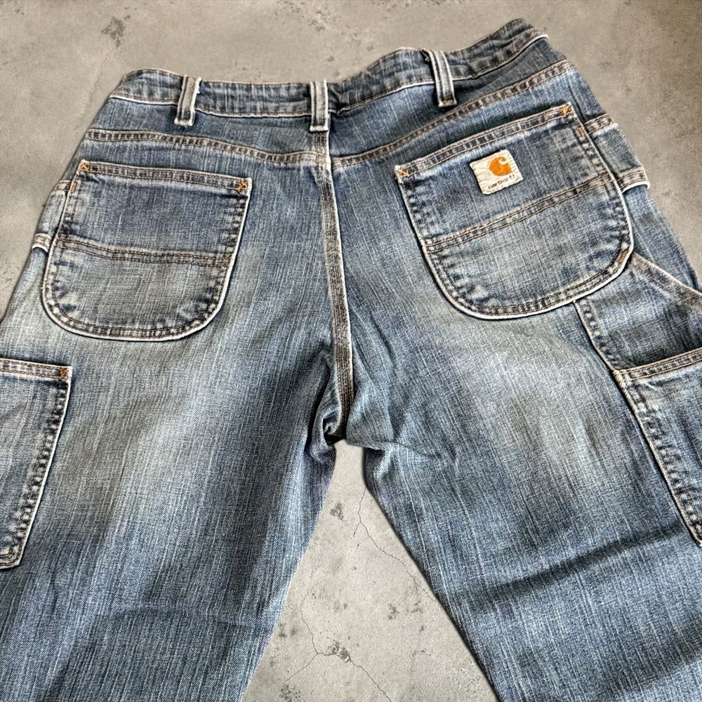 Carhartt Jeans Women 8 Blue WB003‎ Double Knee Carpenter Distressed Raw Hem - Picture 3 of 16